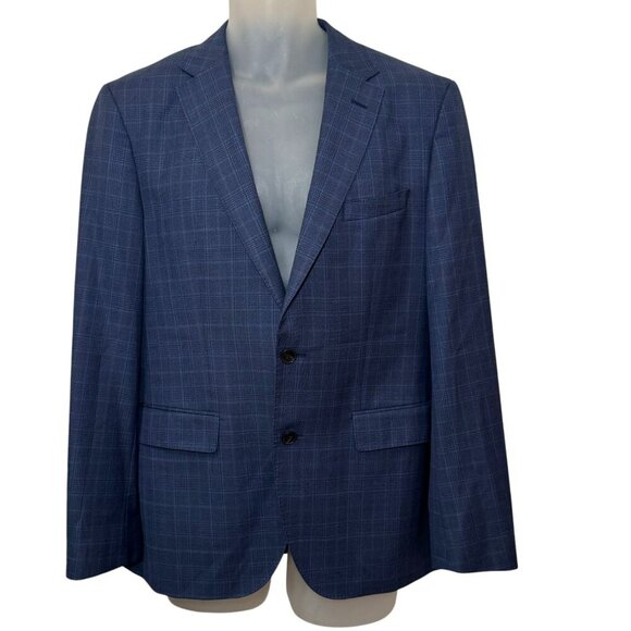 Hugo Boss Guabello Italy‎ Dual Vent Navy Windowpane Plaid Blazer Jacket 38R